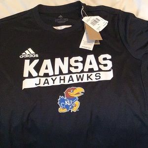 Men’s KANSAS JAYHAWKS Adidas Aeroready, black poly tee shirt